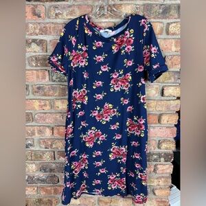 Lake Flower Women's Large Navy Floral Short Sleeve Dress with Pockets
